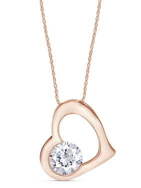 0.25 Cttw Wishrocks Baguette & Round Diamond Heart and Flower Pendant in 14K Gold Over Sterling Silver 0.25 Cttw Wishrocks Baguette & Round Diamond Heart and Flower Pendant in 14K Gold Over Sterling Silver